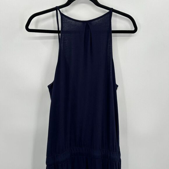 BOBI Navy Blue Supreme Jersey Tied Waist V-Neck Faux Wrap Jumpsuit Size Medium - Picture 7 of 9